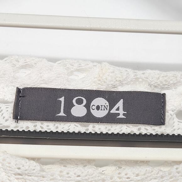 Coin 1804 White Crochet Long Sleeve Shark Bite Hem Boho Overlay Top Women's M - Picture 2 of 7